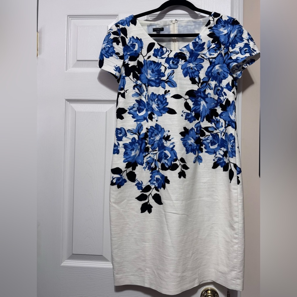 Talbots White Dress with Blue Floral Print